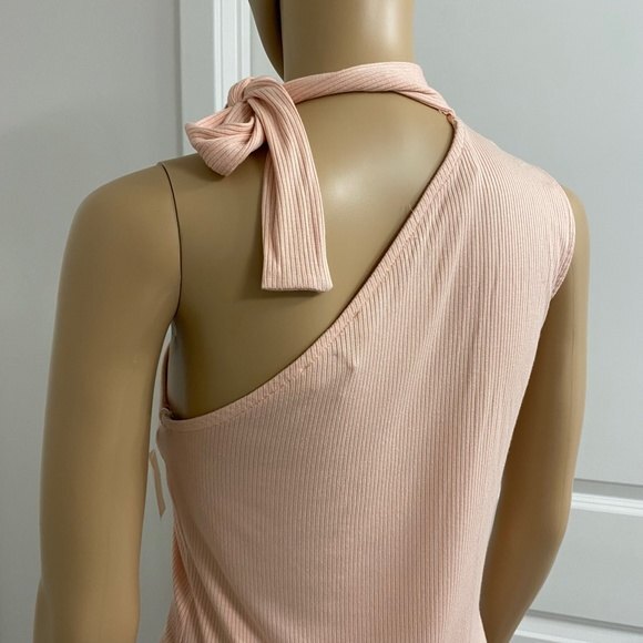1. State The Artist Shadow One Shoulder Tie Neck Top. Pink. Small. Pastel - Picture 9 of 12